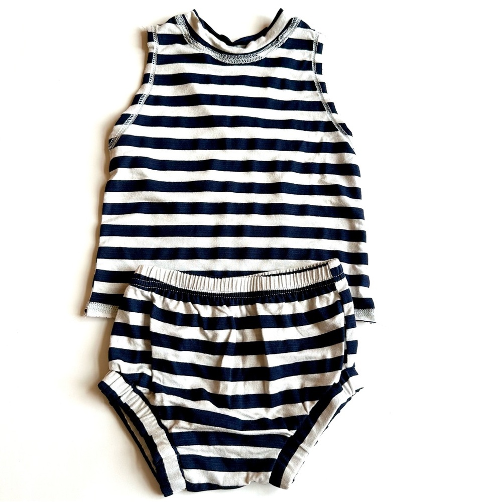 BILLIE BLOOMS Navy Blue & White Stripe Set - Shorties & Tank Top for 3-6 months